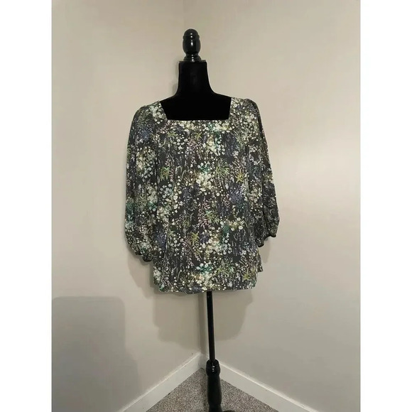 Lauren Conrad Whimsical Floral Print Square Neck Blouse - Picture 1 of 11